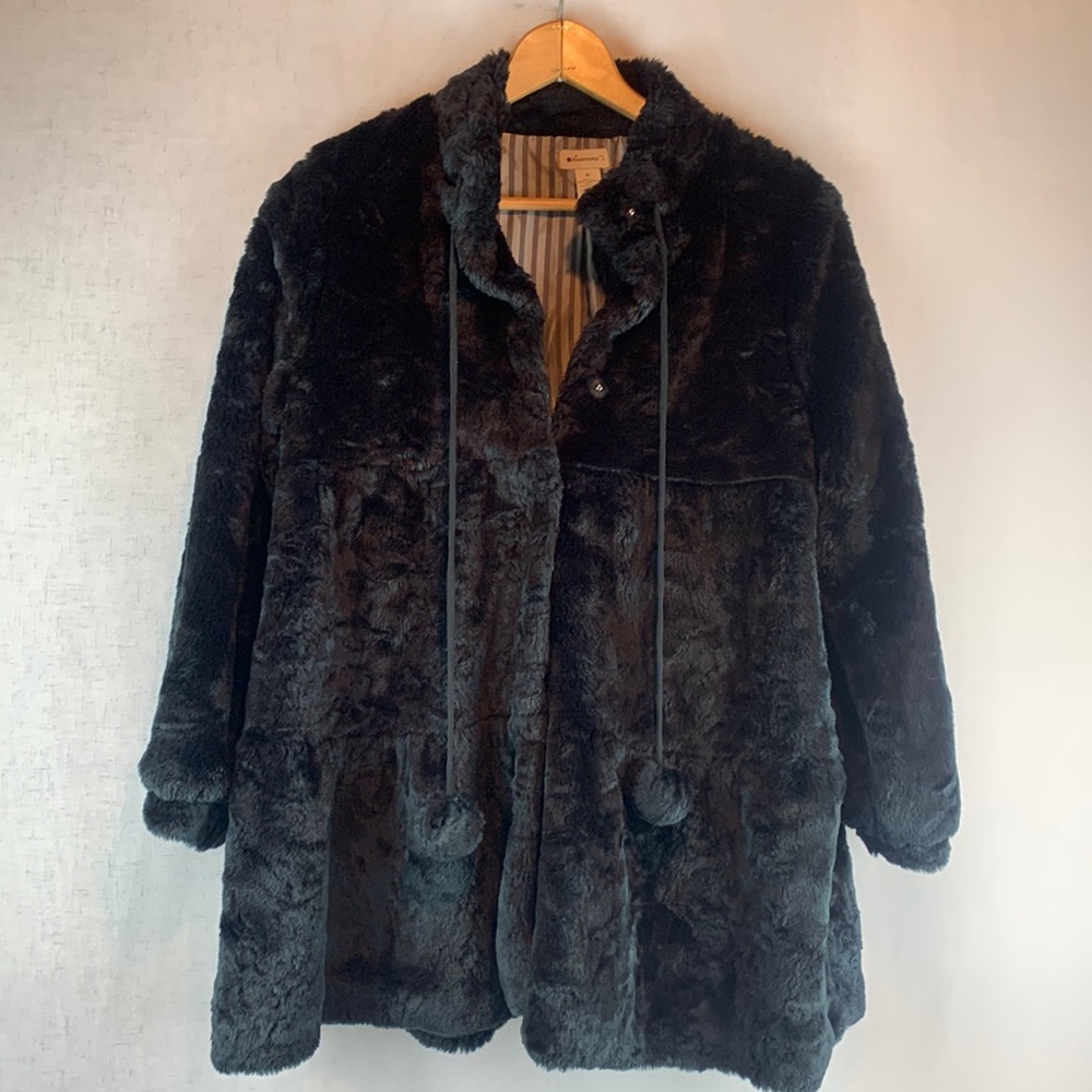 Elevenses Jacket Women 6 Black Anthropologie Faux Fur Bomber Overcoat Lined